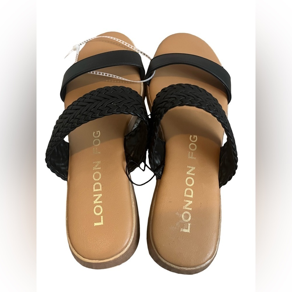 London Fog Black and Tan Trixey Slide Sandals. Size 8.5. NWOT Great Condition. - Picture 3 of 7